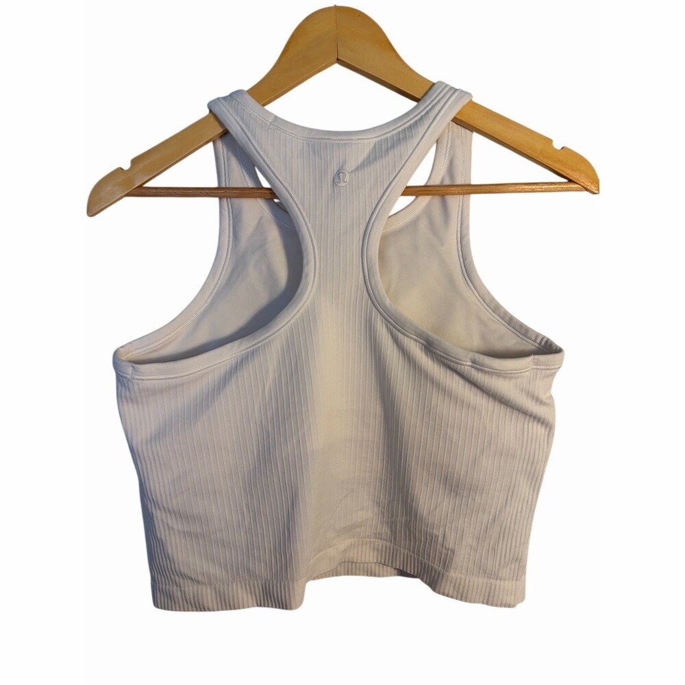 Lululemon Ebb to Street Crop Tank Top Womens Size 10 White Ribbed Racerback - Picture 2 of 5